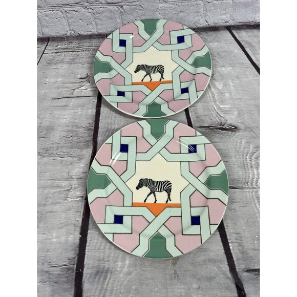 ANTHROPOLOGIE lot of 2 Narrative Dessert Story Tiles Plate ZEBRA 8 1/4” HTF! - Picture 2 of 3